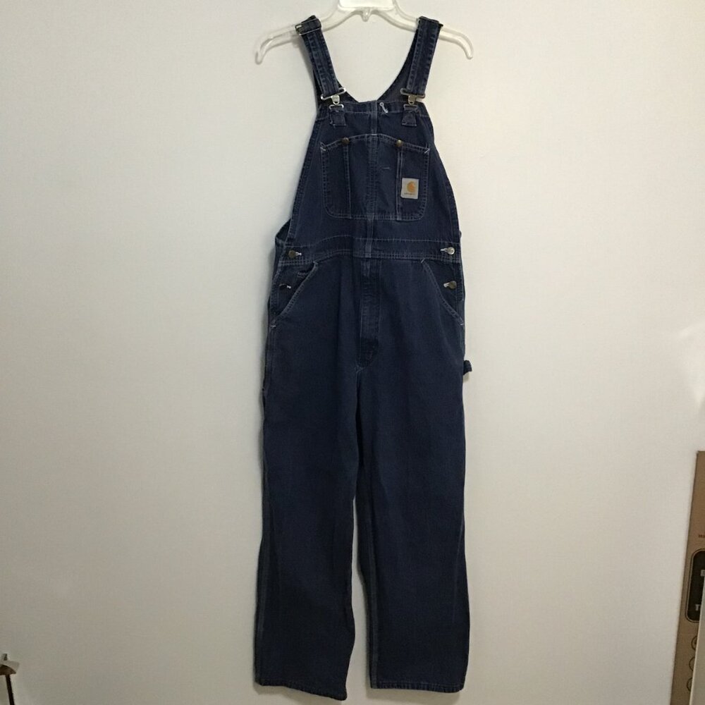 Vintage Men's Carhartt Medium Wash Overalls with Brass Hardware Size 36 x 30